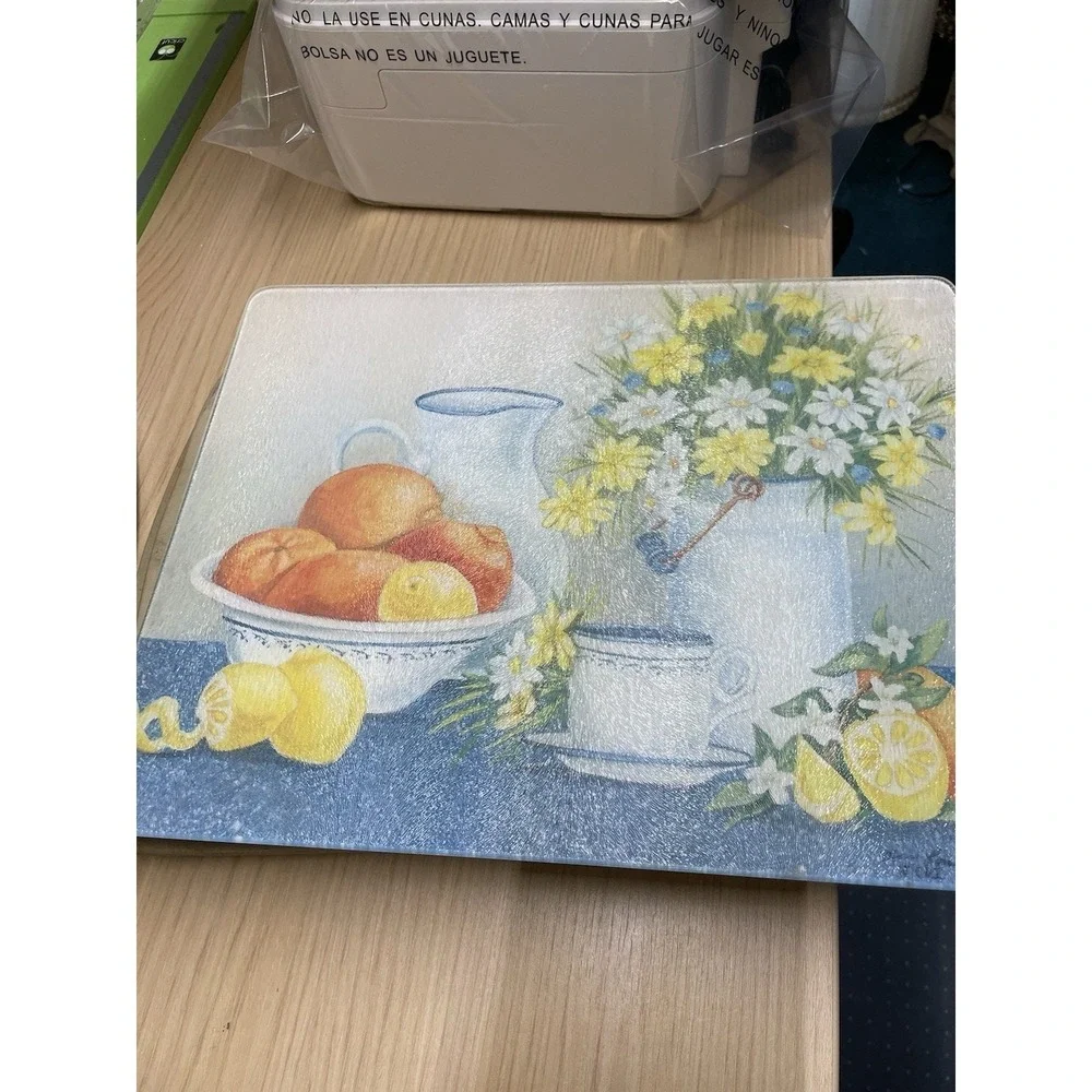 Tempered Glass Cutting Board Daisy Bowl Yellow Blue - 15